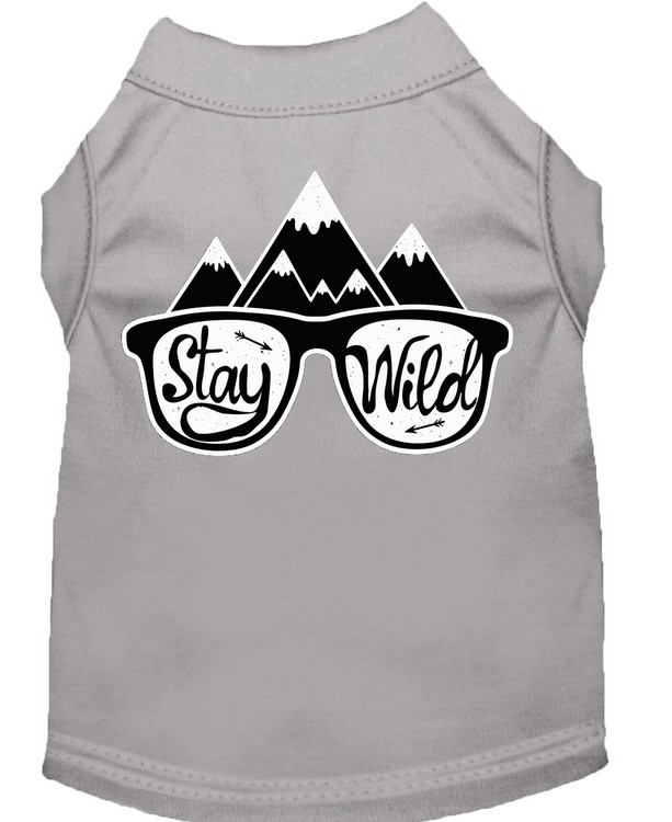 Stay Wild Screen Print Dog Shirt Grey Sm